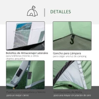 Outsunny Tienda de Campaña Familiar 2-3 Personas Plegable Impermeable a Prueba de UV 20+ con Vestíbulo 426x206x154 cm Verde(m-6)