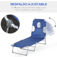 Outsunny Tumbona Reclinable y Plegable de Jardín con Orificio de Lectura Reposacabezas y Respaldo Ajustable en 5 Niveles para Playa 182x56x28 cm Azul(m-5)