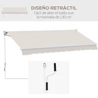 Outsunny Toldo de Pared Apertura Manual de Aluminio y Poliéster UV50+ para Exterior con Manivela 200x250 cm Blanco Crema(m-5)
