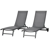 Outsunny Juego de 2 Tumbonas Reclinables de Jardín de Aluminio con Respaldo Ajustable y Ruedas 165x66x102 cm Gris Oscuro(m-11)