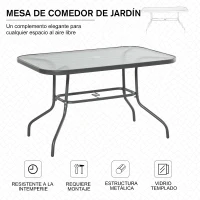 Outsunny Mesa de Jardín Exterior Rectangular de Metal Bordes Curvos con Orificio para Sombrilla Capacidad 70kg Vidrio Templado 120x80x70 cm Gris Carbón(m-4)