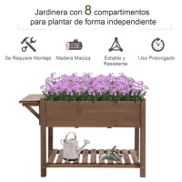 Outsunny Huerto Urbano con 8 Compartimentos y Estantes para Cultivo de Verduras y Hortalizas 123x54x80 cm Marrón(m-4)
