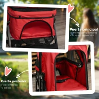 PawHut Carrito para Perros Plegable con Mango Reversible Ventana de Malla Cesta de Almacenamiento 76,5x52x95 cm Rojo(m-7)