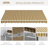 Outsunny Toldo para Balcón 350x250 cm con Manivela de Metal Impermeable y Anti-UV para Jardín Terraza Ventanas Gris y Amarillo(m-7)