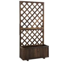 Outsunny Jardinera con Enrejado de Madera Macetero de Jardín con Soporte para Trepadora 72,5x31,5x149,5 cm Carbonizado(m-10)