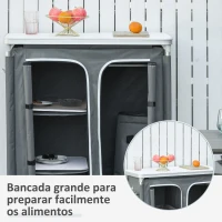Outsunny Armário de Campismo Dobrável com 3 Prateleiras Compartimento Estrutura de Alumínio e Bolsa de Transporte 96x49,5x104 cm Cinza(m-4)