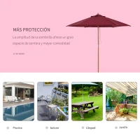 Outsunny Sombrilla Parasol de Madera Ø250x230cm para Exterior con 6 Varillas Sistema de Polea Color Granate(m-6)