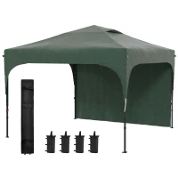Outsunny Cenador de Jardín 3x3 m con Altura Ajustable 1 Pared Lateral Impermeable 4 Bolsas de Arena y Bolsa de Transporte Verde(m-11)