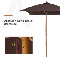 Outsunny Sombrilla Parasol 295x200x255 cm para Jardín Terraza con Mástil de Madera y Toldo de Poliéster 180g/m² Color Café(m-5)