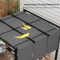 Outsunny Cenador para Exterior 3x3 m con Techo Deslizante Marco de Acero Impermeable y Anti-UV para Terraza Patio Gris Oscuro(m-5)