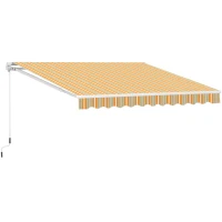 Outsunny Toldo Manual Retráctil 300x250 cm Toldo para Balcón con Manivela de Metal Impermeable y Anti-UV Toldo Enrollable de Exterior para Jardín Terraza Ventanas Amarillo y Blanco(m-1)