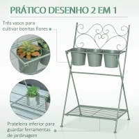 Outsunny Suporte de Metal para Plantas Dobrável com 3 Vasos Incluidos e Prateleira Inferior Suporte para Vasos de Flores Decorativo para Interior e Exterior 47x37x78,5cm Verde(m-5)
