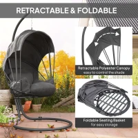 Outsunny Hanging Egg Chair Swing Hammock Chair with Stand, Cushion and Retractable Canopy, for Indoor and Outdoor, Grey(m-4)