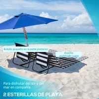 Outsunny Conjunto de 2 Esterillas de Playa Plegable con Respaldo Reclinable y Bolsa de Transporte 142x51x40 cm Blanco y Azul(m-4)