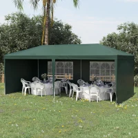 Outsunny Carpa de Jardín 6x3m con 4 Paredes Laterales y 2 Ventanas Visibles Cenador Gazebo de Exterior para Fiestas Eventos Verde(m-2)