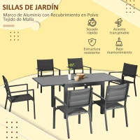 Outsunny Conjunto de Muebles de Jardín de 7 Piezas Mesa Extensible y 6 Sillas Apilables 90-180x89x74 cm Gris(m-6)
