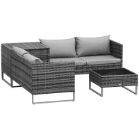 Outsunny 4pc Garden Rattan Wicker Outdoor Furniture Patio Corner Sofa Love Seat and Table Set  with Cushions Side Desk Storage, Mixed Grey(m-1)