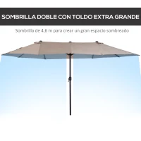 Outsunny Sombrilla Doble para Jardín 455x265x238 cm Parasol Grande con Manivela Manual Protección Solar Color Café(m-4)