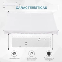 Outsunny Toldo Manual Retráctil 300x150x170-280 cm con Altura Ajustable Manivela y Protección Solar para Terraza Blanco(m-6)