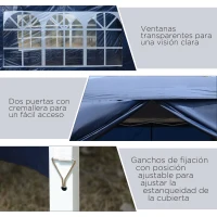 Outsunny Carpa Plegable con 4 Paredes Desmontables 3x3 m Cenador de Jardín con Bolsa de Transporte Impermeable Anti-UV Azul(m-8)