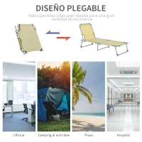 Outsunny Cama de Camping Plegable con Respaldo Ajustable en 4 Niveles Carga 120 kg para Playa Jardín Piscina 187x58x28 cm Beige(m-7)