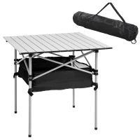 Outsunny Mesa Dobrável de Campismo Mesa de Piquenique com Armazenamento e Bolsa de Transporte 70x70x69 cm Prata e Preto(m-1)
