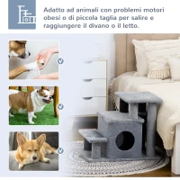 PawHut Scaletta per Cani con Gradino Rimovibile, Pallina e Area Interna, in Truciolato, 60x40x66 cm, Grigio(m-7)