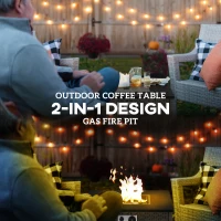 Outsunny Rattan Gas Fire Pit Table for Garden, 13 KW Smokeless Propane Fire Pit with Lid, Square Garden Coffee Table with Patio Heater for Outdoor, Patio, 58 x 58 x 33 cm, Grey(m-4)