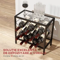 HOMCOM Suport pentru Sticle de Vin cu Blat din Sticlă Securizată și Cadru din Oțel, 41x22x41 cm, Negru(m-4)