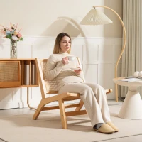 HOMCOM Butaca de Salón con Respaldo y Asiento Amplio de Ratán Marco de Madera para Dormitorio Sala de Estar Natural(m-7)