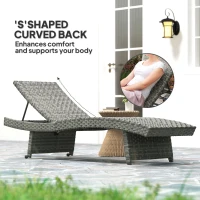 Outsunny Outdoor PE Rattan Sun Lounger, Folding Wicker Garden Lounger Recliner with 4-Level Adjustable Backrest, Rolling Sunbed Lounge Chair with Wheels, Non-Slip Legs for Balcony, Beach, Mixed-grey(m-4)