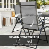 Outsunny Set pentru Grădină din 7 Piese, cu 6 Scaune Pliabile și Masă cu Orificiu pentru Umbrelă, 150x90x71 cm, Gri(m-7)