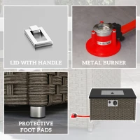 Outsunny Rattan Gas Fire Pit Table for Garden, 13 KW Smokeless Propane Fire Pit with Lid, Square Garden Coffee Table with Patio Heater for Outdoor, Patio, 58 x 58 x 33 cm, Grey(m-8)