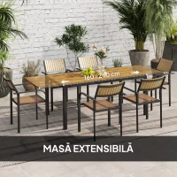 Outsunny Set de Exterior din 7 Piese cu Masă Extensibilă și 6 Scaune Suprapozabile, 160/240x90x74 cm, Maro(m-4)