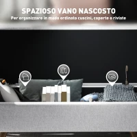 HOMCOM Panca Contenitore Fondo Letto con Braccioli in Tessuto, Gambe in Legno e Vano da 53.8L, 132x42x50 cm, Grigio(m-5)