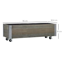 Outsunny Strat Înălțat de Grădină cu Roți, Frână și Strat din Nețesut cu Orificii de Drenaj, 96x30.6x30 cm, Gri Deschis(m-3)