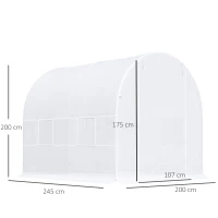 Outsunny Estufa Tipo Túnel 245x200x200cm com Portas Enroláveis e 4 Janelas Cobertura de PE Estrutura de Metal Branco(m-3)