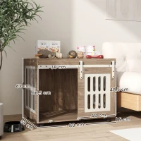 PawHut Meuble cage pour chien avec porte coulissante, maison pour chien de moyenne, table d'appoint, 80 x 59 x 63 cm, noyer(m-3)