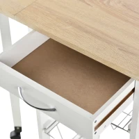 HOMCOM Drop-Leaf Kitchen Cart Trolley w/ 3 Baskets Drawer Surface Top 6 Universal Wheels Rolling Storage Unit Kitchen Home Dining Island White Oak Tone(m-11)