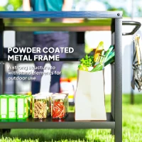 Outsunny Outdoor Grill Dining Cart 2-Shelf Movable Pizza Oven Table Stand with Stainless Steel Top, Portable BBQ Trolley Food Prep Outdoor Kitchen Barbecue Station with Hooks Wheels, Charcoal Grey(m-7)