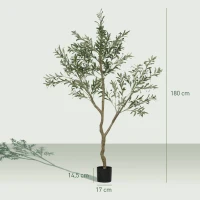 HOMCOM Sztuczna Oliwka, Roślina Sztuczna, Żywopłotowa Oliwka w Doniczce, 180 cm, Tworzywo Sztuczne, Zielona(m-3)