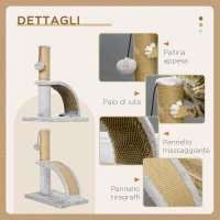 PawHut Albero Tiragraffi per Gatti con Arco Massaggiatore, Palo in Iuta e Pallina in Peluche, 34x24x43 cm, Grigio(m-5)