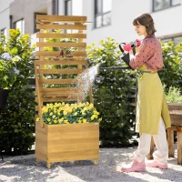 Outsunny Verhoogd Bed 63x39x160 cm Houten voor Terras en Tuin, Bruin(m-3)