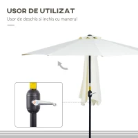 Outsunny Umbrelă Semicirculară de Perete cu Manivelă și 5 Spițe, 2.6x1.35x2.3 m, Bej(m-5)