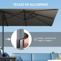 Outsunny Ombrellone Doppio da Giardino 4.5x2.6 m, Apertura a Manovella e 12 Stecche, Grigio(m-6)