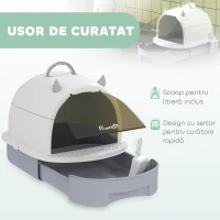 PawHut Litieră cu Capac, Tavă pentru Nisip tip Sertar cu Filtru de Carbon și Lopățică, 40,5x52x39 cm, Gri(m-5)