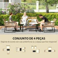 Outsunny Conjunto de Jardim 4 Peças de Vime Sintético com 2 Cadeiras 1 Sofá de 2 Lugares e Mesa de Centro Madeira e Creme(m-4)