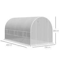 Outsunny Estufa Tipo Túnel 400x200x200cm Estufa de Jardim com Portas Enroláveis e 6 Janelas Cobertura de PE 140 g/m² Estrutura de Metal para Cultivo de Plantas Verduras Branco(m-3)