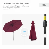 Outsunny Umbrelă de Grădină Înclinabilă pe 3 Unghiuri cu Manivelă, Ø265x240 cm, Roșu(m-7)