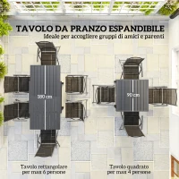 Outsunny Set da Giardino 7 Pezzi con 6 Sedie Pieghevoli e Tavolo Allungabile, in Acciaio, Alluminio e Rete Grigio e Nero(m-4)